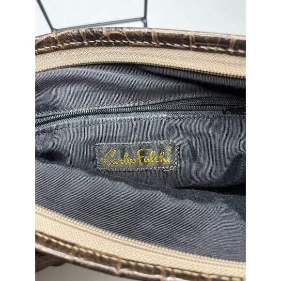 Carlos Falchi Vintage Croc Embossed Leather Purse Brown - Picture 8 of 15